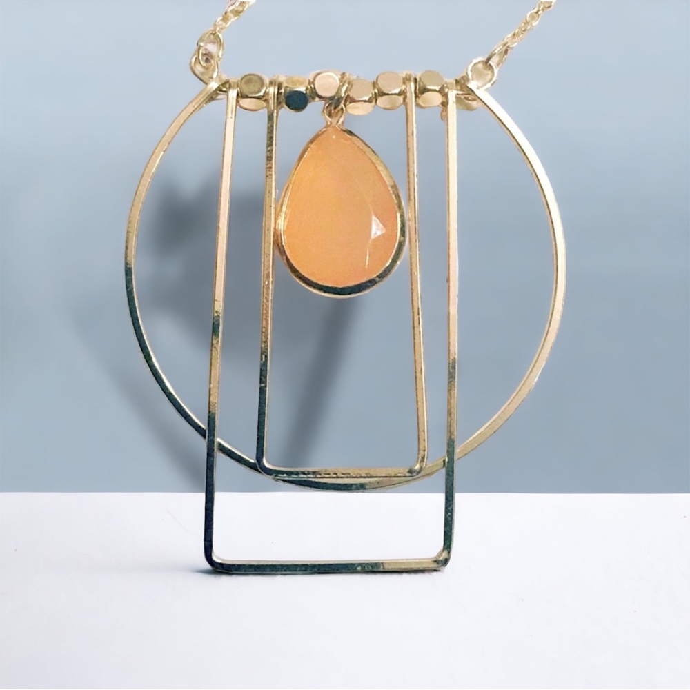 New Geometric Design Statement Pendant Orange Chalcedony And Necklace